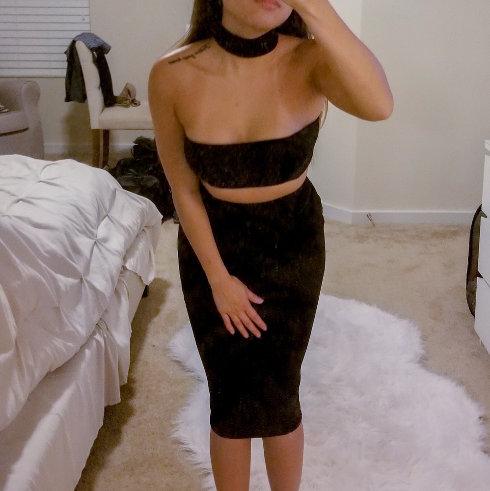 Black choker tube dress